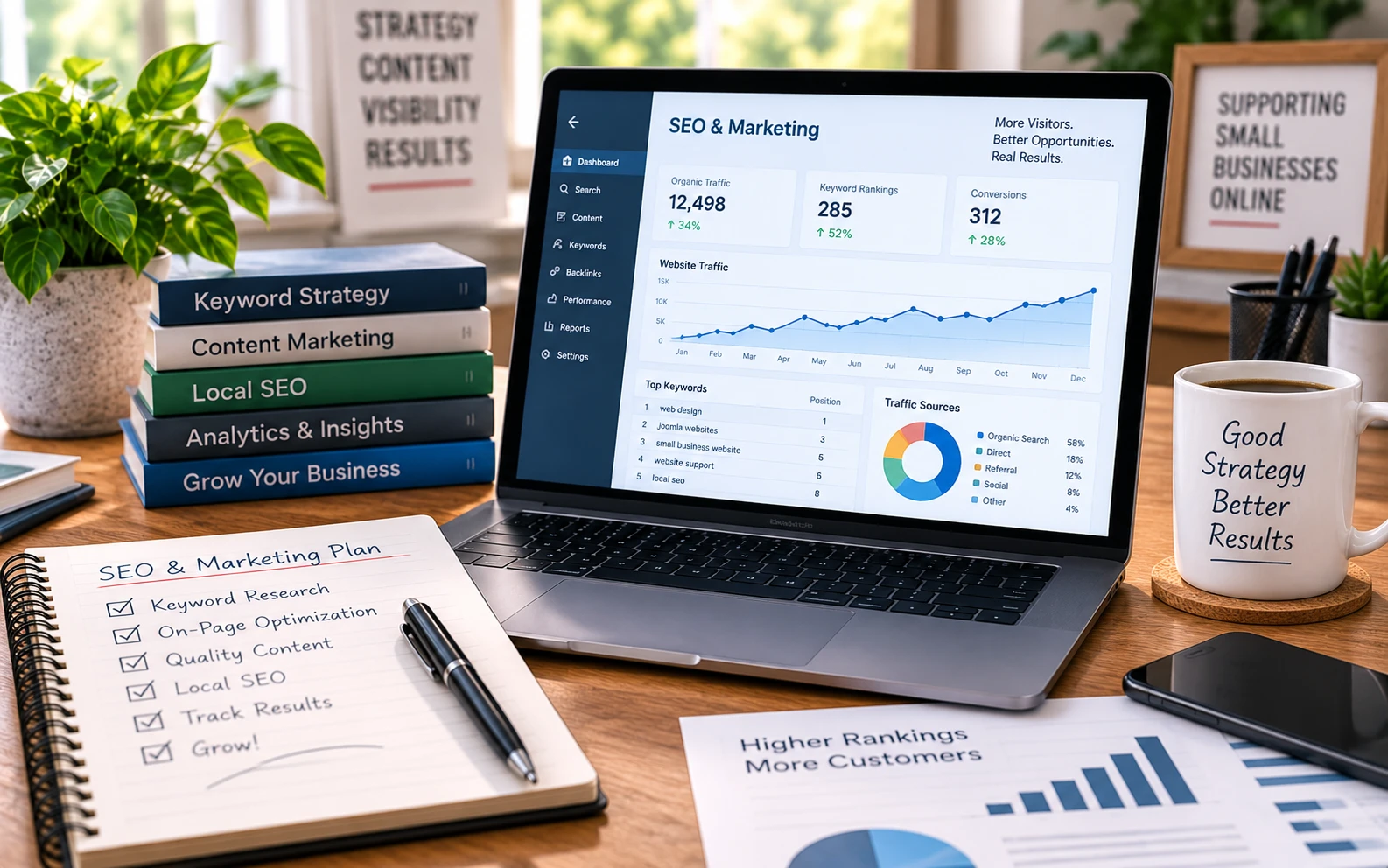 SEO strategy and website analytics for improving search visibility